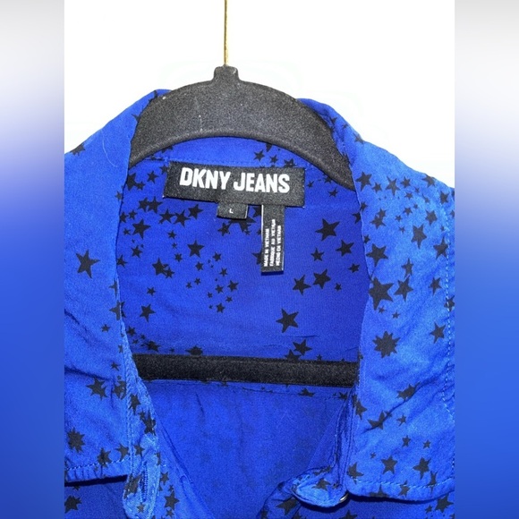 dkny Jeans women's Size L blue with black stars long sleeve button-down Shirt - Picture 4 of 5